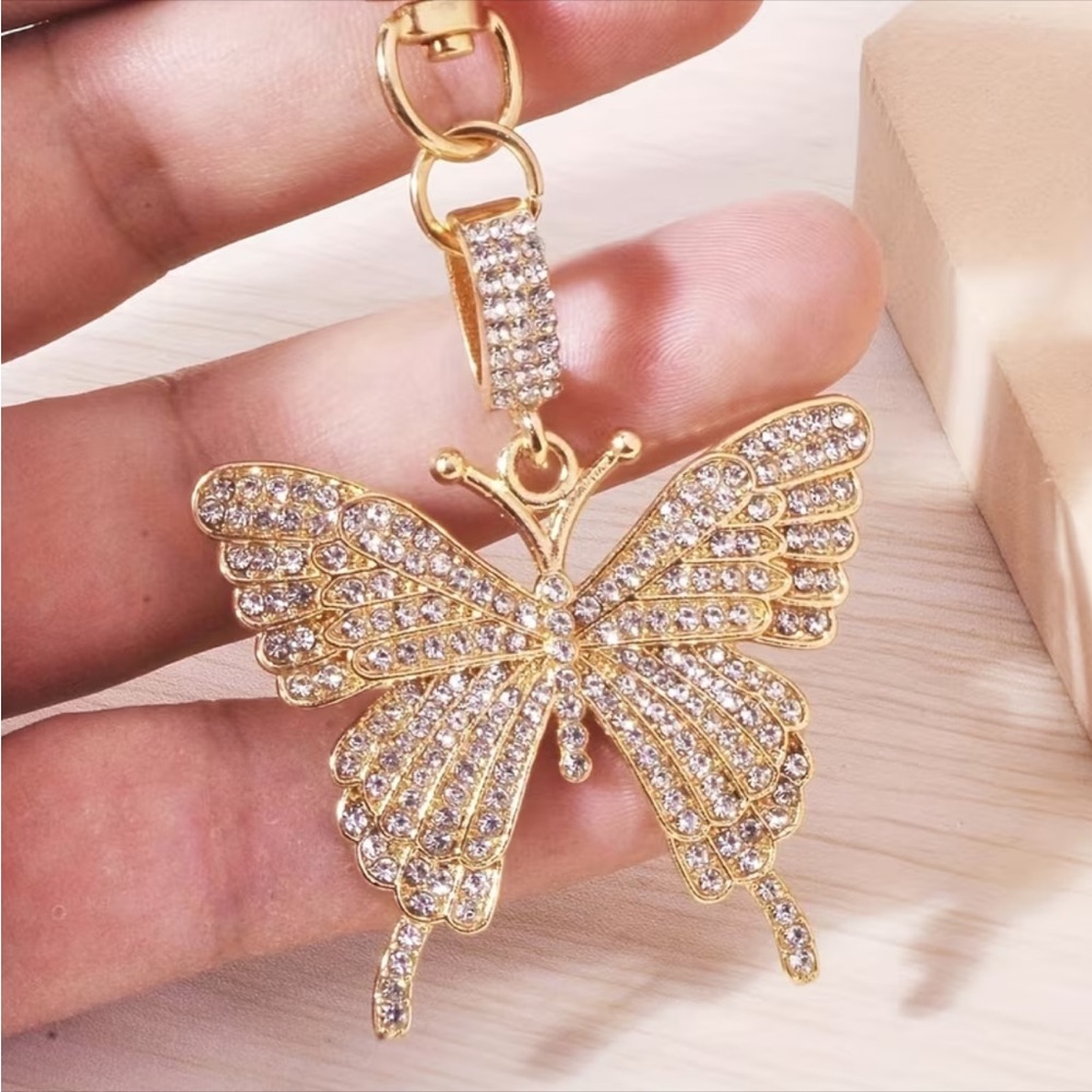 Rhinestone Gold Butterfly Bag Charm/Keychain NIP - Picture 3 of 4